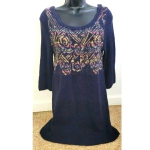 Free People Woman's Sz S Desert Rose Blue Floral Knit Tunic Sweater Dress